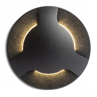 KICK-III-LED VÝPRODEJ Vestavné venkovní svítidlo do stěny, tři průzory, těleso kov, povrch lak černá mat, difuzor plast mat, LED 1x1W, teplá 3000K, 130lm, Ra80, 230V, IP54, tř.2. rozměry d=50mm h=91mm