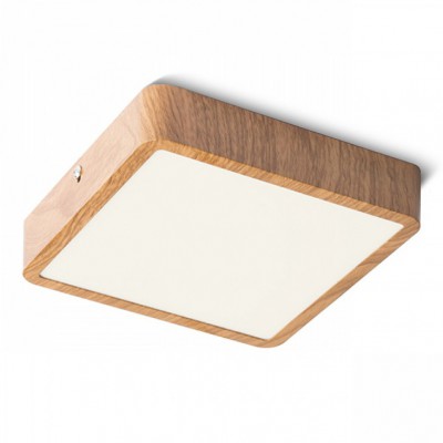 HUE SQ17 LED VÝPRODEJ Stropní přisazené svítidlo čtvercové, základna kov, rámeček dřevo buk světlý, difuzor plast opál, LED 1x18W, teplá 3000K, 1620lm, Ra80, 230V, IP20, tř.2. rozměry 178x178x35mm