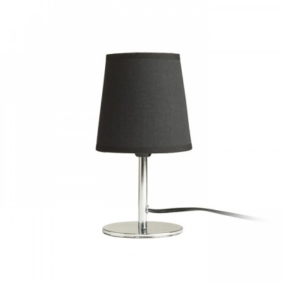 MINNIE VÝPRODEJ Stolní lampa, základna kov, povrch chrom, stínítko textil černá, pro žárovku 1x15W, E14, 230V, IP20, tř.1, rozměry d=132mm, h=240mm, vč vypínače na kabelu