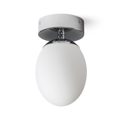MERINGUE Stropní přisazené svítidlo, základna kov, povrch chrom, difuzor sklo opál, pro žárovku 1x9W, G9, 230V, do koupelny IP44, rozměry d=110mm, h=192mm.