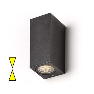 KUBI II Nástěnné venkovní bodové svítidlo, základna hliník, povrch šedočerná antracit, sklo čiré, LED 2x3W, teplá 3000K, 2x195lm, 230V, IP54, tř.1, 150x65x90mm, svítí nahoru/dolů