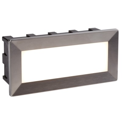ANKLE LED VÝPRODEJ Vestavné venkovní svítidlo do stěny, těleso hliník a nerez, povrch nerez šedostříbrná mat, difuzor plast mat, LED 1x1,5W, neutrál 4000K, 163lm, 230V, IP65, tř.1. rozměry 55x95x205mm