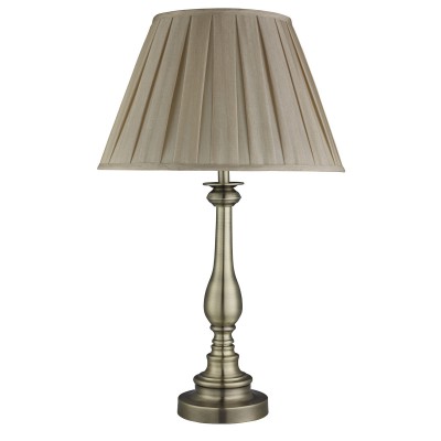 FLEMISH Stolní lampa, základna kov, těleso kov, povrch mosaz antická zašlá, stínítko textil norek, pro žárovku 1x10W, E27, 230V, IP20, tř.2. rozměry d=400mm h=630mm
