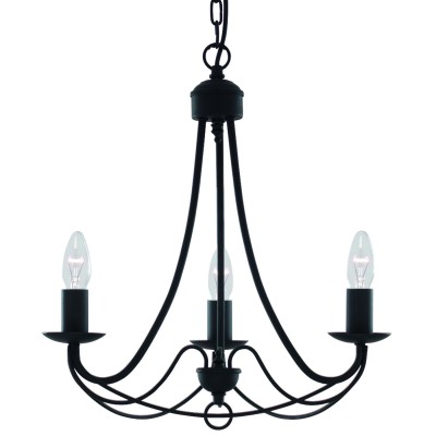MAYPOLE Závěsné svítido, základna kov, těleso kov, povrch lak černá mat, pro žárovku 3x10W, E14, 230V, IP20, tř.1. 3 ramena, rozměry těleso d=470mm h=460mm, vč závěsu l=980mm, lze zkrátit