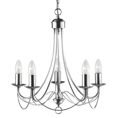 MAYPOLE Závěsné svítido, základna kov, těleso kov, povrch chrom šedostříbrná lesk, pro žárovku 5x10W, E14, 230V, IP20, tř.1. 5 ramen, rozměry těleso d=470mm h=460mm, vč závěsu l=980mm, lze zkrátit