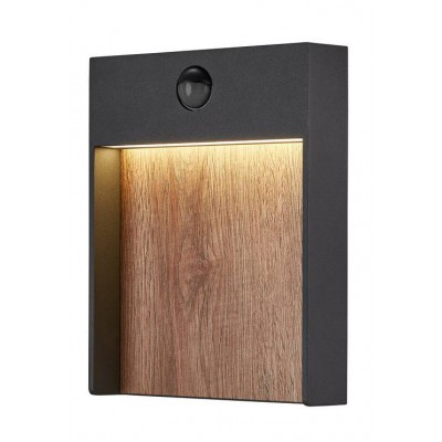 FLAT SENSOR WL Nástěnné svítidlo, PIR senzor, záběr 120°, dosah 8m, čas 10s-8min, vnější černá antracit, vnitřní imitace dřevo, LED 16W, 600lm, přep tepl teplá 3000K, neutrální 4000K, 230V, IP54, 80x230x70mm