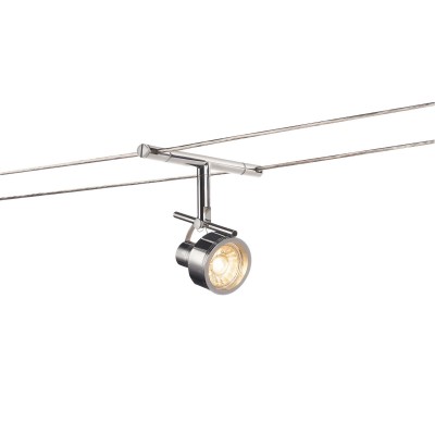 TENSEO SALUNA Závěsné lankové bodové svítidlo, těleso kov, povrch chrom, pro žárovku 1x35W nebo LED 1x5W, GX5,3, teplá 2700K, 300lm, 12V, rozměry 55x125x180mm