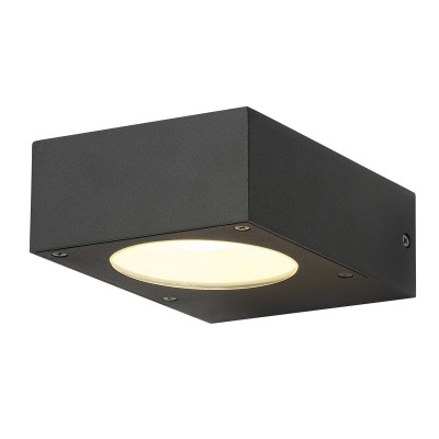 QUADRASYL Nástěnné venkovní svítidlo, těleso hliník černá antracit, krycí sklo čiré, pro LED 1x11W, GX53, 230V, IP44, rozměry 120x150x55mm, svítí dolů