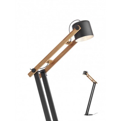 POOH Stojací lampa, nastav. směr svícení, těleso kov a dřevo světlé, povrch černá, pro žárovku 1x42W, E27, 230V, IP20, tř.2, rozměry 300x1435x630mm, včetně vypínače kabelu.