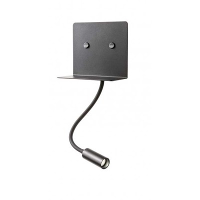 MOKA Nástěnné svítidlo, nastavitelný směr svícení, flexi rameno, těleso kov, povrch černá mat, dif plast opál, LED 6+3W, teplá 3000K, 320+140lm, 230V, IP20, tř.1, 160x141mm, l=285mm, vč. USB připojení.