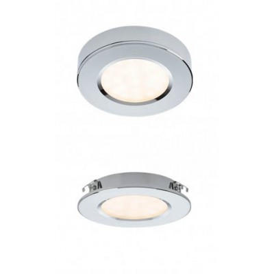 MT 142 Stropní podhledové nebo přisazené bodové svítidlo, těleso hliník, povrch bílá/chrom, difuzor plast, LED 3W, 308lm, neutrální 4000K, Ra85, 230V, IP20, tř.1, rozměry d=70mm, h=14mm.