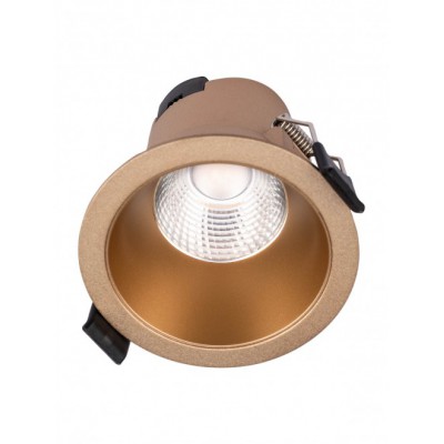 PT09 Stropní podhledové bodové svítidlo, těleso hliník, povrch zlatá mat, LED 9W, 1010lm, teplá 3000K, vyzař. úhel 40°, Ra80, 230V, IP20, tř.2, rozměry d=103mm, h=91mm.