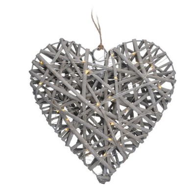 1v245 Závěsná dekorace srdce, materiál ratan šedý, 30xLED, teplá, stále svítí, 2xAA baterie, IP20, rozměry 300x70x300mm.