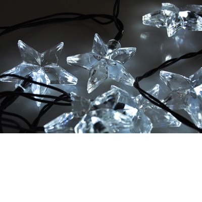 HVĚZDA 10xLED bílá, modrá na baterie 2xAA 1,5V Vánoční osvětlení vnitřní na stromeček 10xLED, hvězdy, svítí modrá, nebo denní , nebo teplá délka svítící části 1,5m, rozteč hvězdiček 15cm, svítí stále, napájení 2xAA baterie 1,5V, kabel transparent l=1m