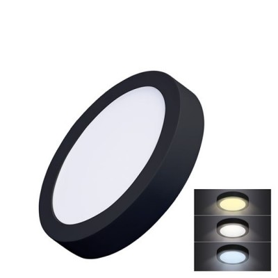 LED mini panel Stropní svítidlo, těleso hliník, povrch černá, difuzor plast opál, LED 12W, 900lm, CCT přepínatelná teplota teplá 3000K, neutrální 4000K, denní 6000K, 230V, IP20, rozměry d=170mm