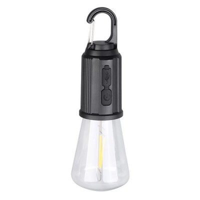 LED žárovka Camp Venkovní přenosné svítidlo, těleso plast černá, krycí plast čirý, 100lm, napájení USB-C, baterie 3,7V, 400mAh, výdrž svícení 2h-6h, IP44, rozměry 180x105mm.