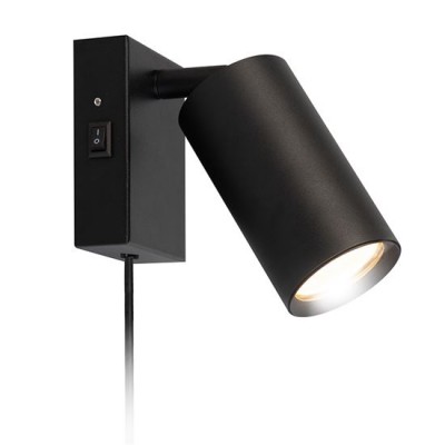 CELE Nástěnné bodové svítidlo, nastavitelný směr svícení, těleso kov, povrch barva černá/bílá, pro žárovku 1x30W, GU10, 230V, IP20, rozměry 90x70x25mm, délka kabelu l=1500mm, vypínač na tělese.