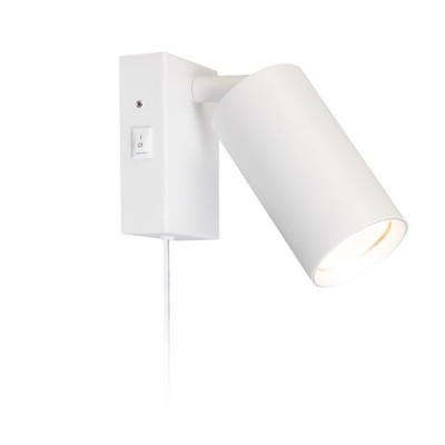 CELE Nástěnné bodové svítidlo, nastavitelný směr svícení, těleso kov, povrch barva bílá, pro žárovku 1x30W, GU10, 230V, IP20, rozměry 90x70x25mm, délka kabelu l=1500mm, vypínač na tělese.