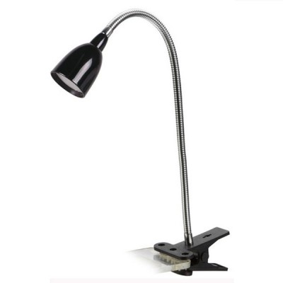 LED LAMP Stolní lampa, flexibilní rameno, husí krk, nastav směr svícení, materiál kov/plast, povrch chrom/černá, LED 2,5W, 170lm, teplá 3000K, 230V, IP20, tř.1, rozměry 410x160mm, uchycení pomocí k