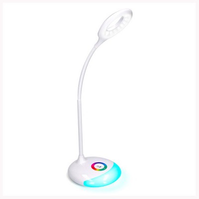 LED LAMP Stolní lampa, flexi rameno, nastav směr svícení, podsvícená základna, mat ABS, povrch bílá, LED 5W, 300lm, plynulé stmív, 230V, IP20, tř.1, 116x81x410mm, vč dotykový vypínače, baterie, USB