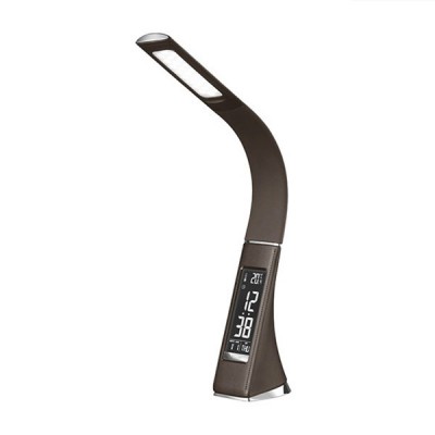 LED LAMP Stolní lampa, flexibilní rameno, nastav směr svícení, materiál ABS+kůže, povrch hnědá, LED 6W, neutrální 4000K, regulace jasu, 230V, IP20, tř.1, vč dotyk vypínače a LED displeje