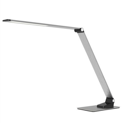 LAMPA LED Stolní lampa, těleso hliník broušený, detaily černá, difuzor plast opál, LED 1x11W, 550lm, CCT nastav teplota teplá 3000K neutr 4500K denní 6000K, se stmívačem, Ra80, 230V, IP20, rozměry 3