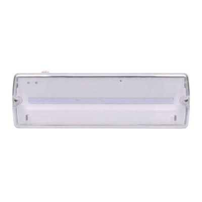 LED nouzové Nouzové svítidlo, výdrž baterie LiFePo4 >3h, těleso plast, povrch bílá, kryt plast čirý, LED 6W, 270lm, 230V, IP20, tř.1, rozměry 352x110x67mm.