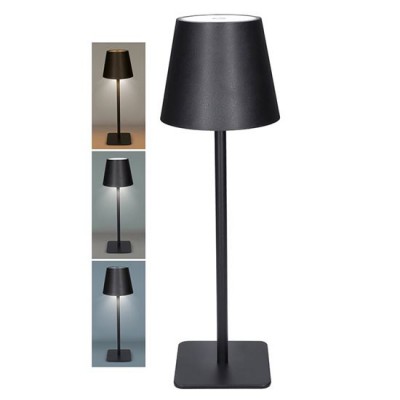LUCCA Stolní lampa, těleso kov, povrch černá/bílá, dif plast opál, 120lm, dotyk CCT přepín teplota teplá 3000K-denní 6500K, stmív, Ra80, napájení USB 3,7V baterie 2000mAh, d=110mm, h=350mm.