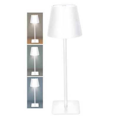 LUCCA Stolní lampa, těleso kov, povrch bílá, dif plast opál, 120lm, dotyk CCT přepín teplota teplá 3000K-denní 6500K, stmív, Ra80, napájení USB 3,7V baterie 2000mAh, d=110mm, h=350mm.