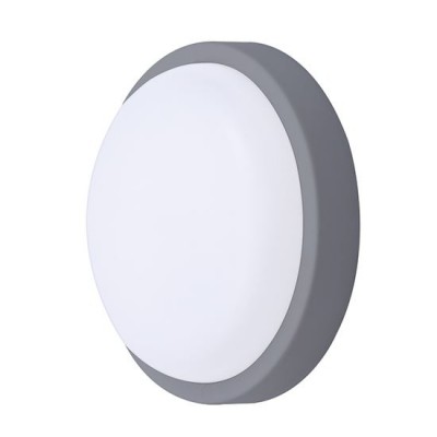 AICHTAL Venkovní stropní přisazené svítidlo, těleso plast, povrch šedá, difuzor plast opál, LED 20W, 1500lm, neutrální 4000K, 230V, Ra80, IP54, rozměry d=200mm, h=55mm.