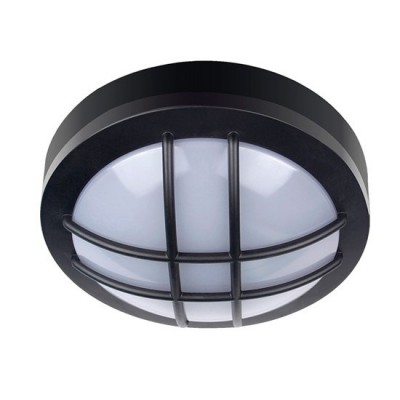 ALBSTAD Přisazené, venkovní svítidlo s ochranným košem, těleso plast, povrch černá, difuzor plast opál, LED 13W, 910lm, neutrální 4000K, 230V, Ra80, IP65, rozměry d=170mm.