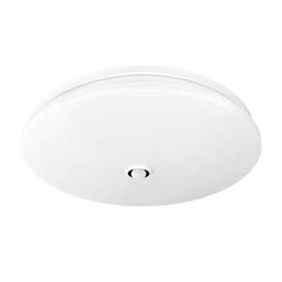 PLAIN Stropní svítidlo, PIR senzor pohybu, dosah 6m, záběr 110°, čas 15s,45s,5min, základna kov, povrch bílá, difuzor plast opál, LED 18W, 1260lm, teplá 3000K, 230V, IP20, tř.1, rozměry d=330mm, h=60mm.