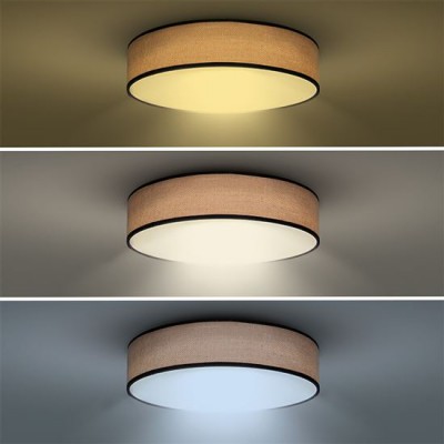 BROWNIE Stropní svítidlo, těleso kov, černá, stínítko textil juta, dif plast opál, LED 48W/60W, dálk ovl. (součástí) lze nastavit CCT teplá 3000K - denní 6500K, stmív, 230V, IP20, rozměry dle typu.