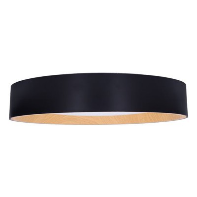 LARIOS Stropní svítidlo, těleso kov, povrch vnější bílá/černá, vnitřní imitace dřevo světlé, dif plast opál, LED 48W,3360lm, dálk.ovl. nast. CCT teplá 3000K-denní 6500K, stmívání, 230V, IP20, rozměry d=390mm, h=70mm.