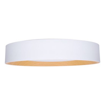 LARIOS Stropní svítidlo, těleso kov, vnější bílá, vnitřní imitace dřevo, dif plast opál, LED 48W, 3360lm, dálk.ovl. nast. CCT teplá 3000K-denní 6500K, stmívání, 230V, IP20, rozměry d=390mm, h=70mm.