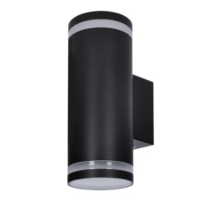 POTENZA Nástěnné venkovní svítidlo, materiál hliník, povrch černá, difuzor plast opál, pro žárovku 2x30W, GU10, 230V, IP54, rozměry d=75mm, h=200mm, svítí nahoru/dolů.