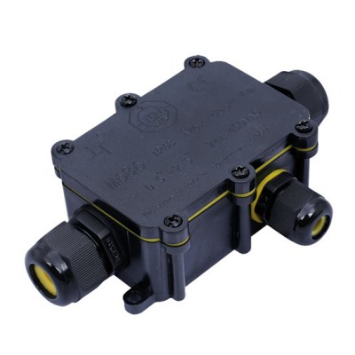 WW004 Propojovací, rozbočovací krabice materiál plast černá, pro 3 kabely d=5-12mm, vodiče 3x0,5-2,5mm2, 230V, IP68, rozměry 138x78x35mm