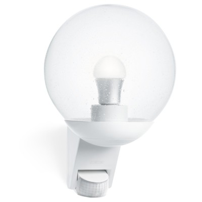L585S Venkovní nástěnné svítidlo, čidlo PIR, záchyt 180°/90°, dosah 12m, čas 8s-35min, soumrak 2-2000lx, těleso plast bílá, kryt plast čirý, pro žárovku 1x60W, E27, 230V, IP44, tř.2, rozměry 307x215x228mm