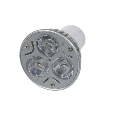 LED GU10 LED žárovka, těleso kov šedostříbrná, 3x LED čip žlutá, zelená, modrá nebo červená, LED 3,2, GU10, 230V, úhel svícení 60°, IP20, rozměry d=50mm, h=58mm