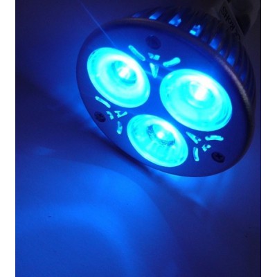 LED GU10 LED žárovka, těleso kov šedostříbrná, 3x LED čip modrá, LED 3,2, GU10, 230V, úhel svícení 60°, IP20, rozměry d=50mm, h=58mm