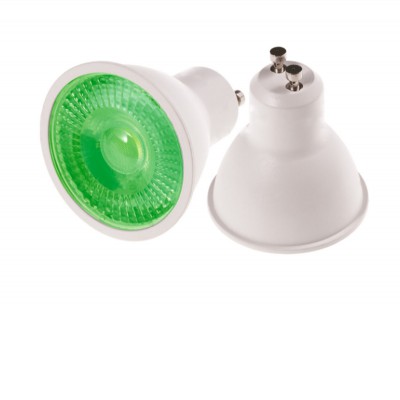 LED GU10 RGB LED žárovka, těleso kov šedostříbrná, zelená, LED 3W, GU10, 230V, úhel svícení 60°, IP20