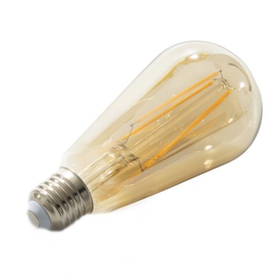 LED žárovka retro vintage filament Světelný zdroj, základna kov, difuzor sklo jantar, žárovka LED 4W, E27, ST64, COB, teplá 2200K, 370lm, Ra80, 230V, rozměry d=64mm, l=148mm