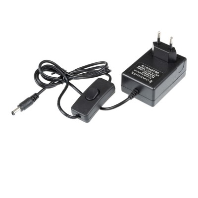 Síťový adaptér 12V Síťový adaptér do zásuvkypro LED pásky, černá, vstup 230V, výstup 12V, 2A, 24W, IP20, konektor 5,5/2,1mm, rozměry 75x50x40mm, délka kabelu l=1m, vč. vypínače, ochrana proti zkratu, přetížení, přehřátí