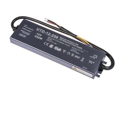 LED zdroj 12V 250W Napájecí zdroj pro LED pásky, vstup 230V, výstup 12V, 250W, IP67, rozměry 		202×60×19mm, ochrana proti přehřátí, zkratu a přetížení.