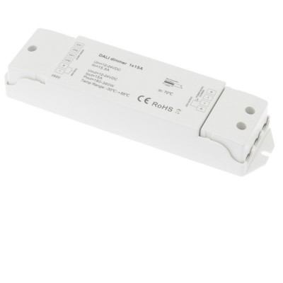 dimLED DALI stmívač RF přijímač, stmívač DALI/PWM, pro LED pásky 12V-24V, zátěž 15A, 12V/180W, 24V/360W, IP20, rozměry 175x45x27mm, dosah až 30m