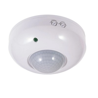 PIR čidlo 360°/120°, IP20 PIR - Pohybové čidlo stropní pro spínání osvětlení plast bílý, záběr 360°, dosah max 6m, čas 10s-7minut, IP20, tř.2, 230V, 300W/1200W, d=115mm, h=58mm.