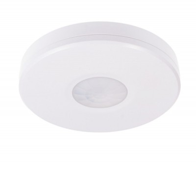 IS5-N PIR - stropní pohybový senzor, těleso plast bílá/černá, záběr 360°, dosah až 8m, čas sepnutí 10s-30min, soumrak 3-2000lx, montážní výška 2,2-4m, max.1000W LED, max. 2000W pro žárovky, 230V, IP65, tř.2, d=110mm, h=25mm.