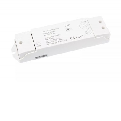 RF-DIM CCT RF přijímač 2x8A, 12V-36V RF přijímač pro řízení CCT LED pásků, napájení 12V-36V, 2x8A (12V - 96W/kanál, 192W celkem, 24V - 192W/kanál, 384W celkem), IP20, rozměry 175x45x27mm