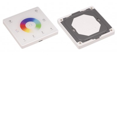 RF-DIM RGBW-CCT DOW RF bezdrátový nástěnný dálkový ovladač bílý, pro řízení RGBW-CCT LED pásků dosah až 30m, 4 nezávislé zóny, napájení baterie CR2032 3V, rozměry 84x84x910mm