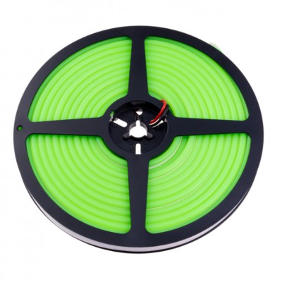 12NEON LED neon, těleso plast, 110LED/m, 10W/m, svítící zeleně, Ra80, dělení po 9mm, vyzař úhel 240°, IP67, 12V, rozměry w=6mm, l=5000mm, cena za 1m.